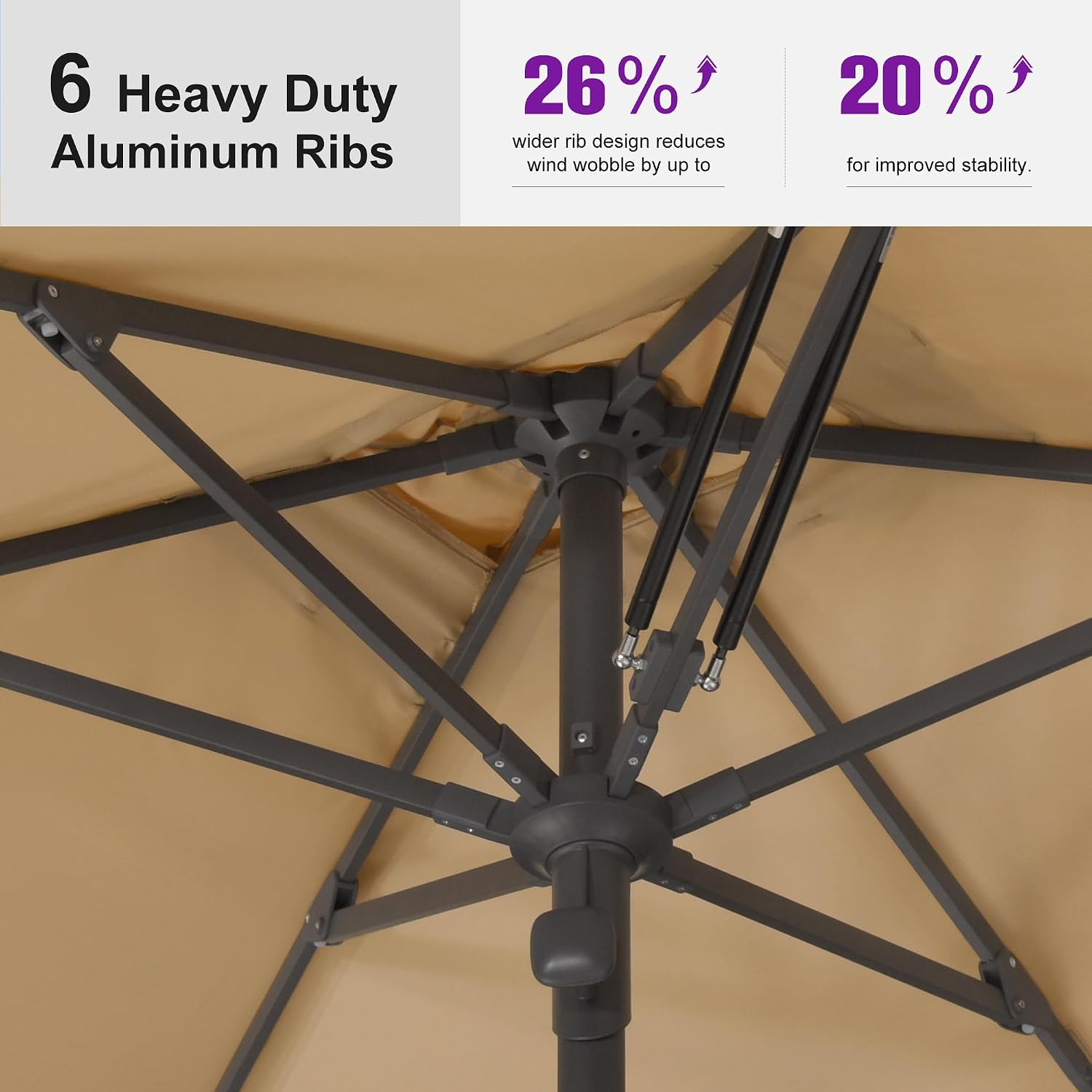 PURPLE LEAF 10' x 6.5' Rectangular Semi-Auto Outdoor Patio Umbrella Aluminium Market Umbrella Table Sun Umbrella with 1.89" Rod and 6 Sturdy Ribs for Deck Lawn Pool Garden, Beige