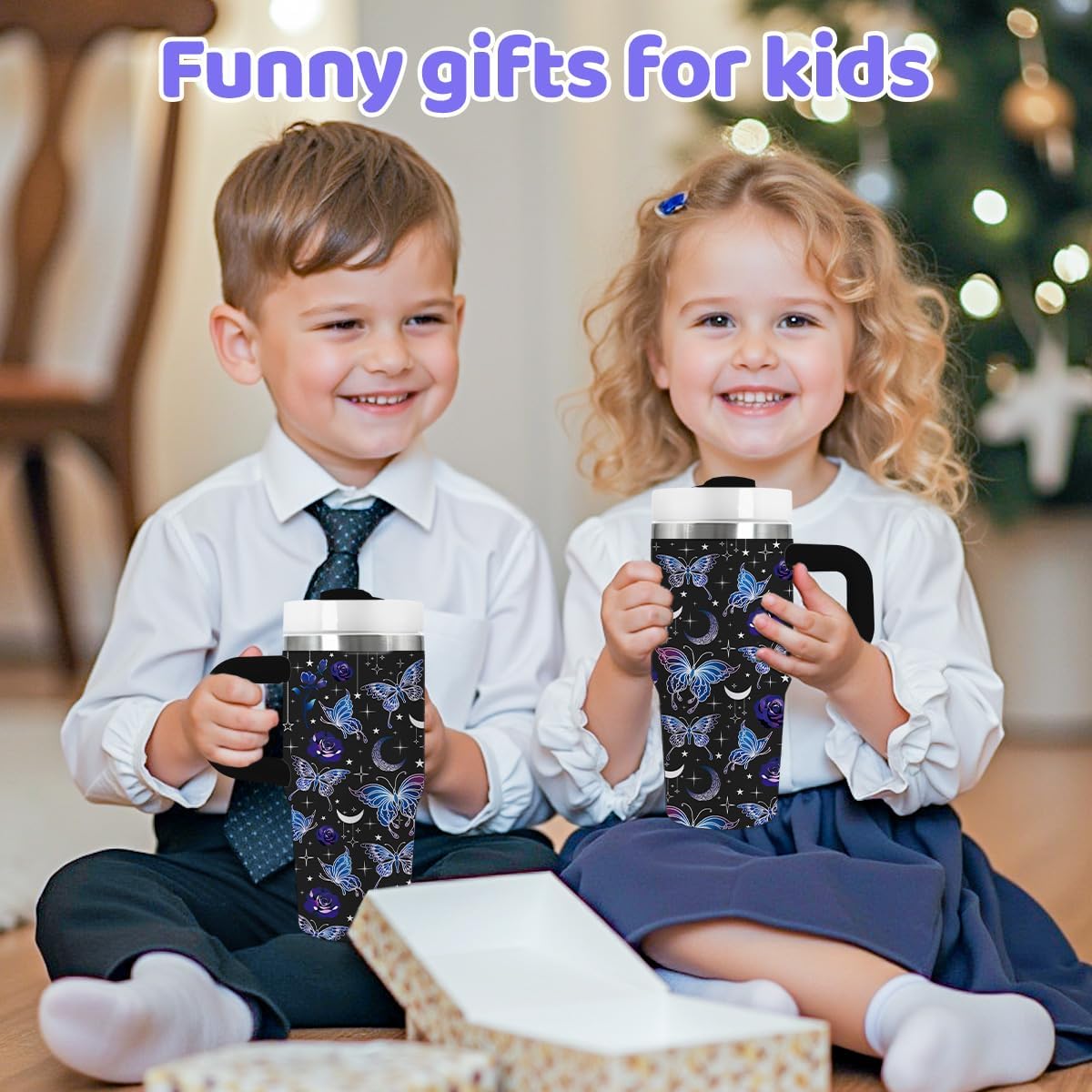 Butterfly Gifts for Women, 14oz Butterfly Lover Tumbler with Handle and Straw, Christmas Birthday Gifts for Daughter, Sister, Gift for Her - Image 8