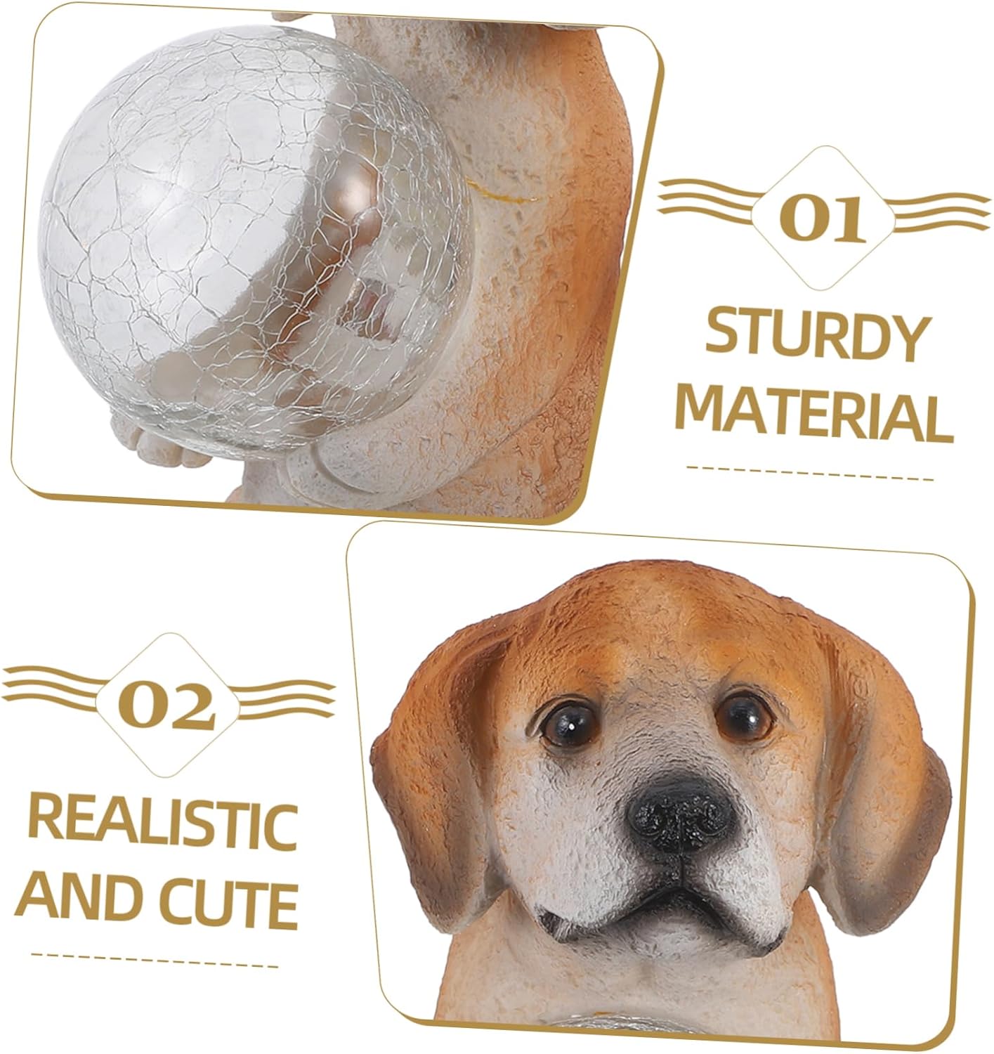 Sosoport Realistic Solar-Powered Dog Figurine with Light for Outdoor Garden Decor Cute Resin Puppy Holding for Lawn and Patio Decoration for Animal