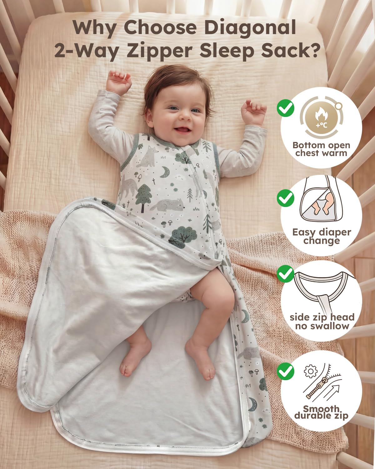 Yoofoss Baby Sleep Sack 12-18 Months 100% Organic Cotton Wearable Blanket for Babies 2-Way Zipper TOG 0.5 Toddler Sleeping Sack 3 Pack, Soft Breathable