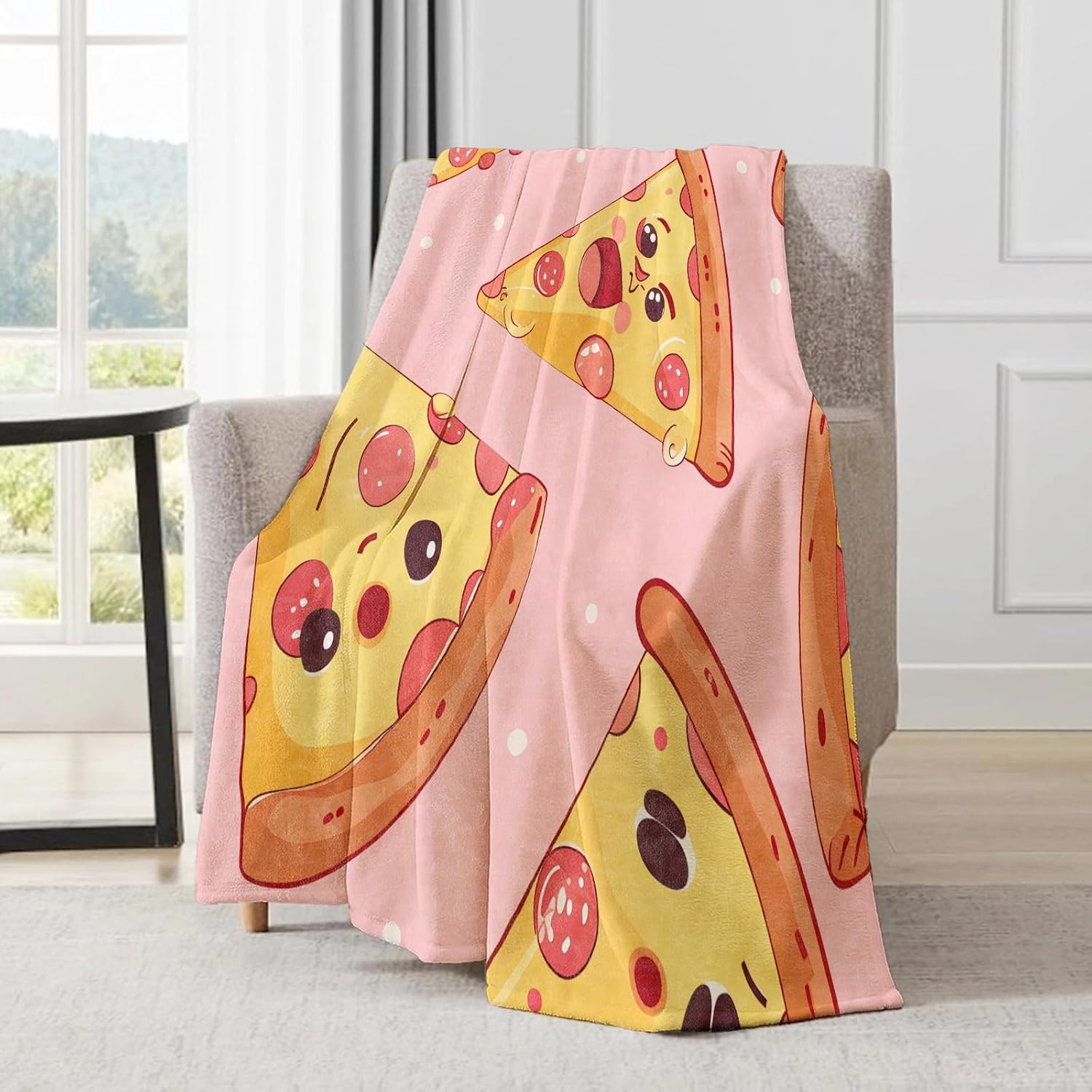 Pizza Slice Party Flannel Blanket - Mexican Fun Food Sweet Delicious Throw,Gifts for Kids, Ultra Soft & Warm,Lightweight, for Couch, Bedroom, Living Room Decor & Travel 50x60in