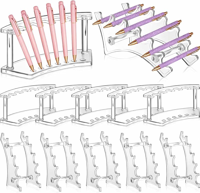 10 Pack Pen Display Stand, 6 Slots Plastic Pen Holder, Display Eyebrow Makeup Brush Rack Organizer for School Office Supplies, 2 Style(Clear)