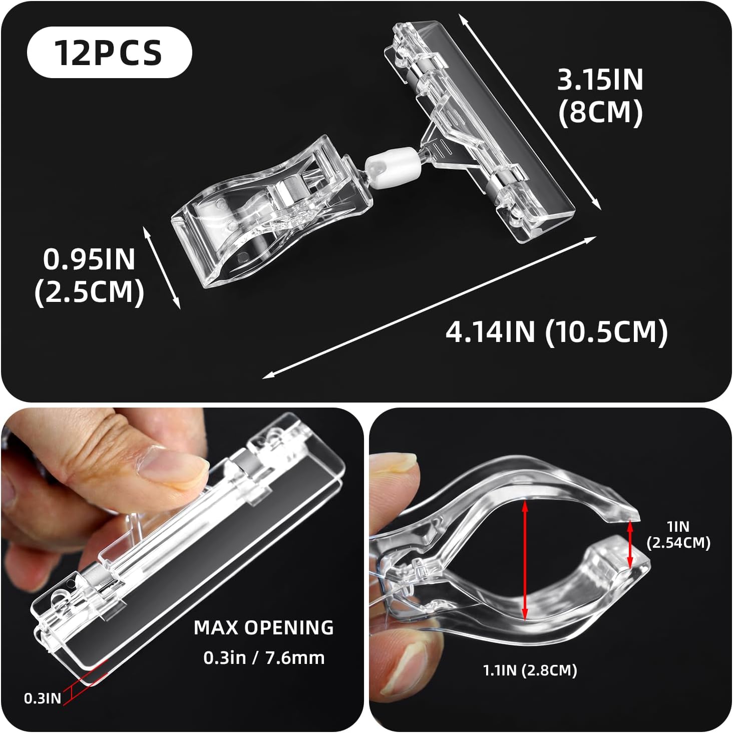 12 Pcs Clear Plastic Sign Clips Rotatable Double-Sided Price Tag Holders Merchandise Display Swivel Pop Clips for Retail Store Shelf Clothing Rack image 2
