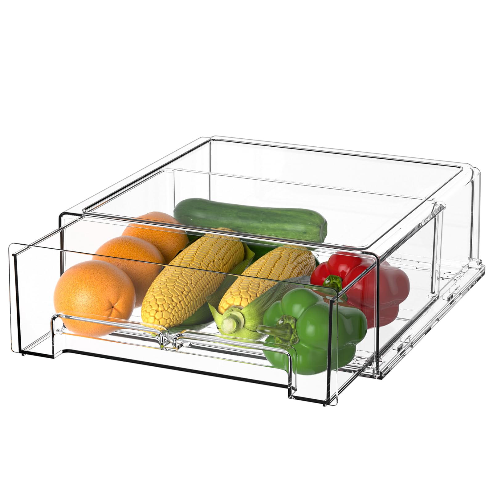 1 Pack Refrigerator Drawers - Stackable Fridge Organizer Bins Pull Out Drawers, Clear Fruit Storage Containers for Fridge Drawer Organizer, Great for Refrigerator Organizers and Storage