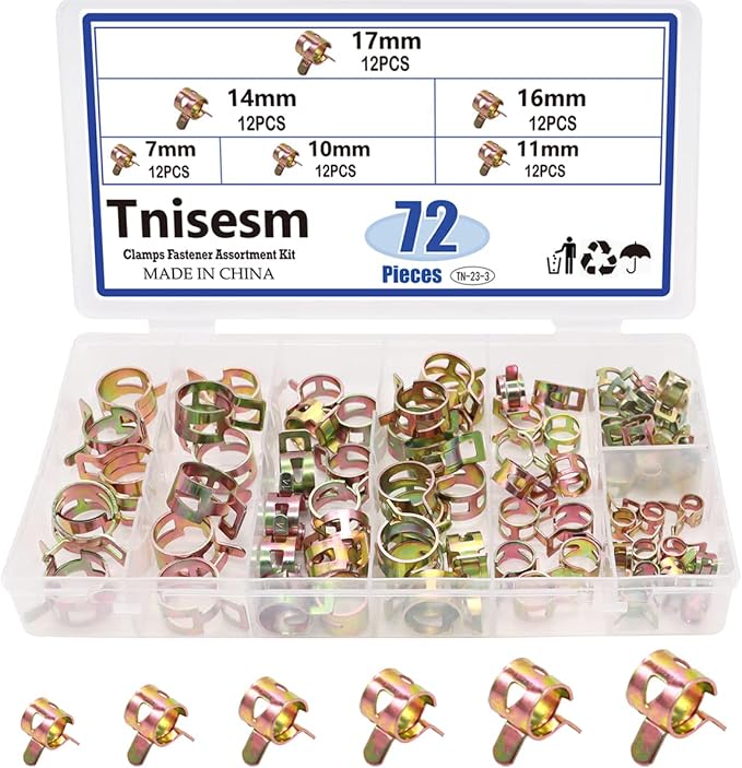 120-Piece Spring Clamp Assortment – 6 Sizes For Hose, Fuel Line, Air & Silicone Tubing – Includes Storage Case