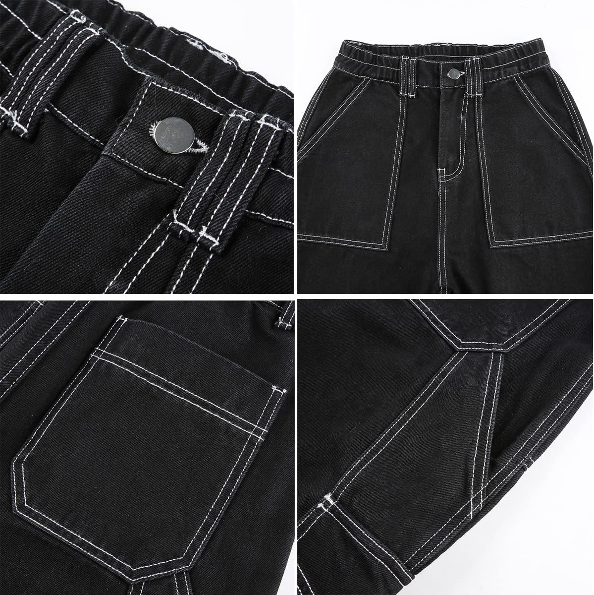 Harajuku Women's Pants Street Pockets Contrast Color Loose Thin Straight Denim Trousers Jeans Women