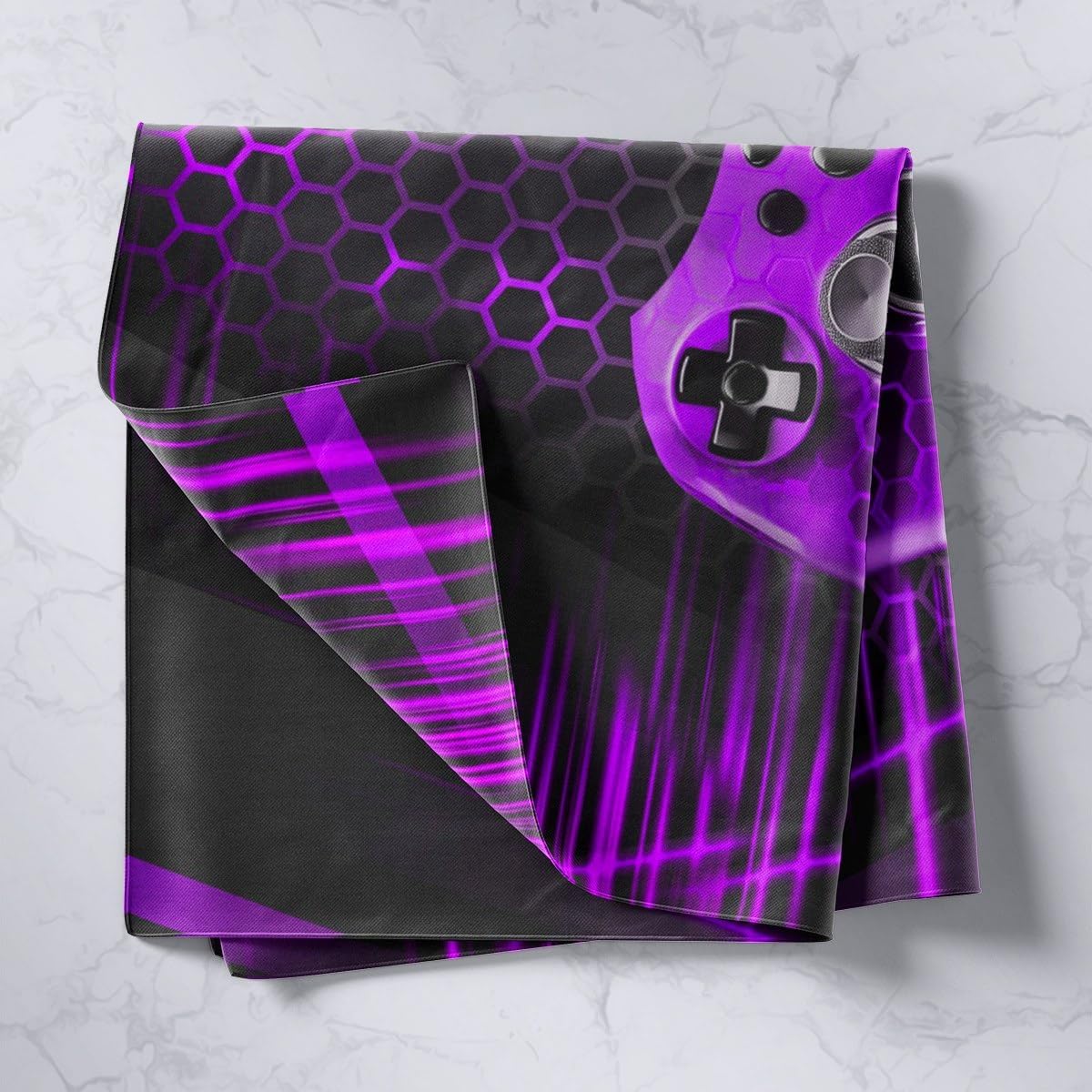 Gaming Gamepad Kids Tapestry,Video Games Controller Gamer Wall Tapestries,Boys Girls Men Room Decor,Geometric Honeycomb Light Neon Wall Hanging,Purple Chic Home Wall Decor,Small 51.2 x 59.1 Inches image 2