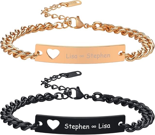 VNOX Customizable Bracelets Link Bracelets Personalized Engraved Couple Bracelets BFF Brother Sisters Bracelets Family Bracelets