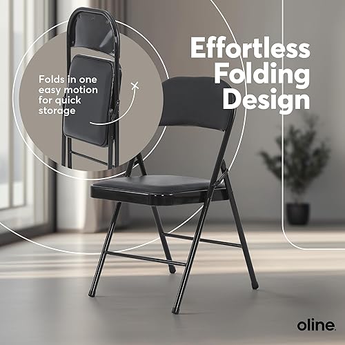 Miniatura 7 de Oline Sillas plegables de vinilo, sillas acolchadas de vinilo con marco de metal duradero, sillas plegables apilables para interiores y exteriores,