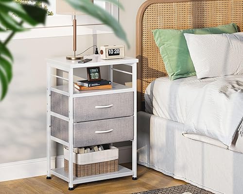Miniatura 3 de Night Stand with Charging Station, End Table for Bedroom Tall Nightstand with Drawers, Small Nightstand for Bedroom, 4-Tier Storage Bedside Table,