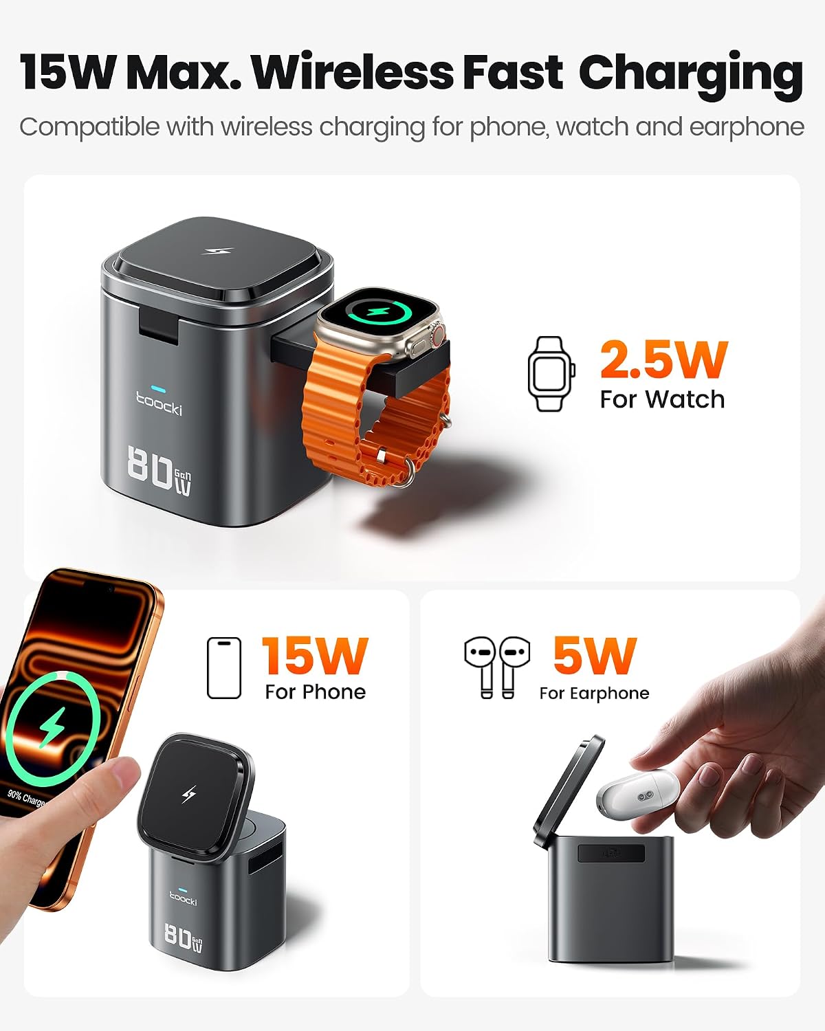 Wireless charging for phone, watch, and earphones