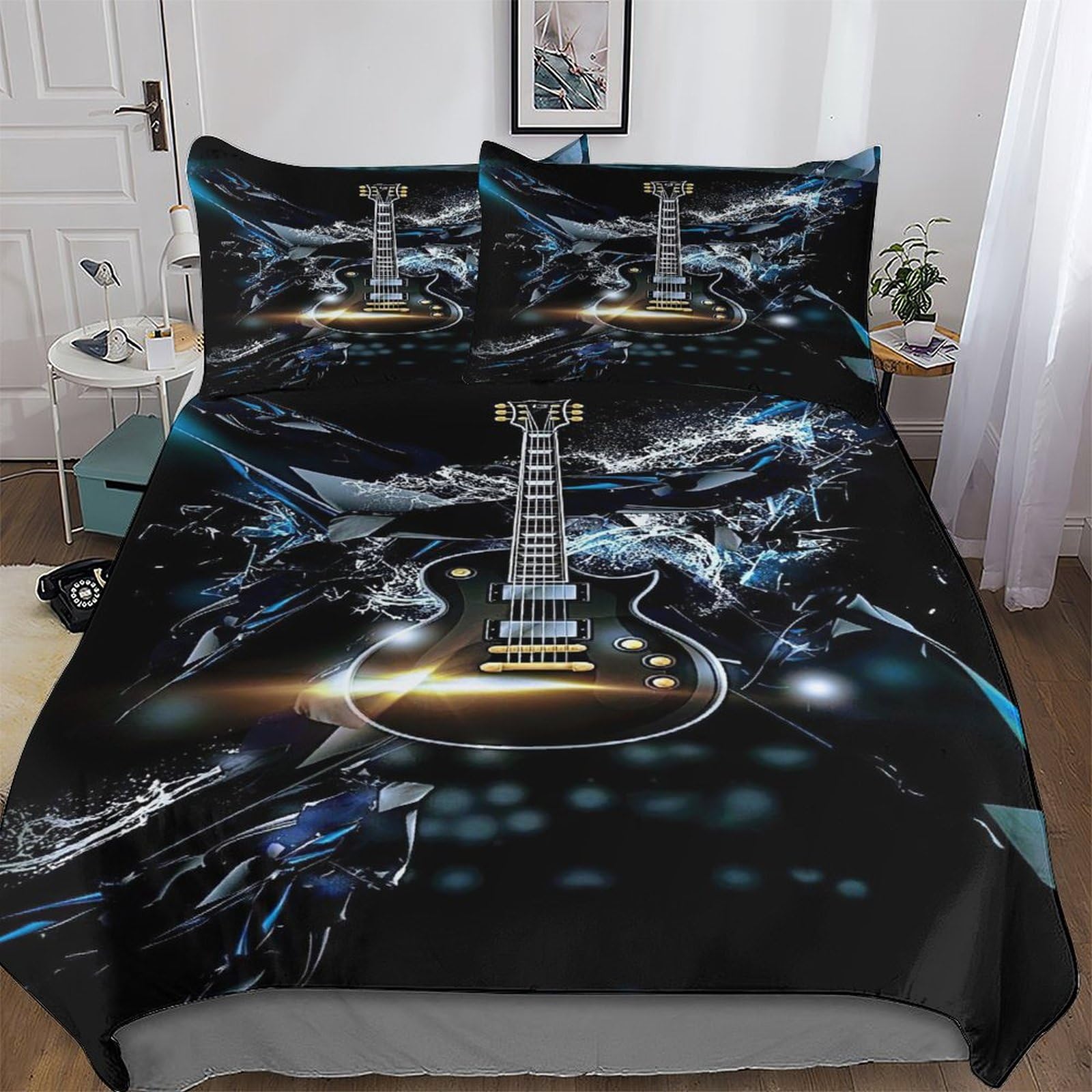 Guitars Bedding Set Duvet Cover 3 PCS With Pillowcases Ultra Soft Anti Allergic Quilt Cover Microfiber Comforter Cover Suitable for Children, Teens, Adults Double (200x200cm)
