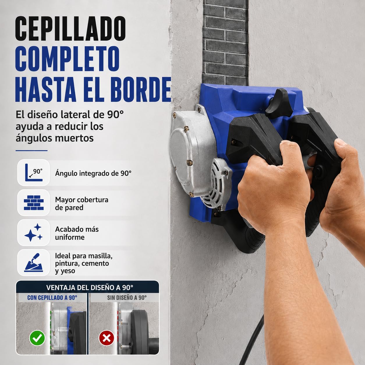 Máquina Eléctrica de Cepillado de Pared, 1680W Molino de Rodillos de Hormigón Molino de Pared Molino de Yeso 4000u/Min, Para Raspar Masilla, Cal, Pintura, Azul