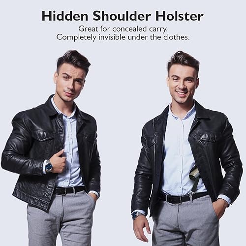 Miniatura 5 de Shoulder Holster General Vertical Gun Holster Adjustable PU Leather for Concealed Carry with Double Magazine Pouch - Fit 1911 Most Kinds of Pistols