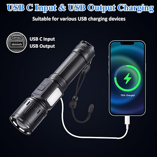 Miniatura 4 de Linternas recargables de alto lúmenes, 900.000 lúmenes LED linterna táctica de mano alimentada con batería con 7 modos de luz, luz lateral COB,