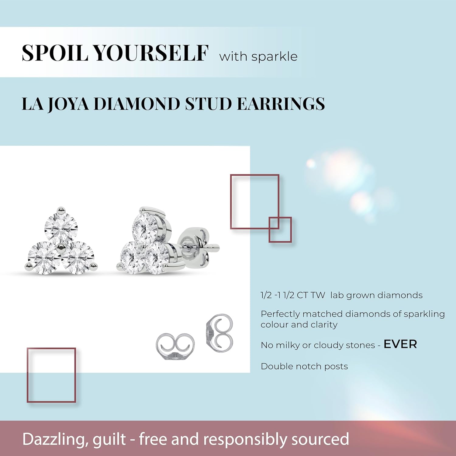 Triangle Diamond Stud Earrings for Women | Lab Created 1/2-1 1/2 Carat Diamonds Studs | 10 KT White and Yellow Gold Earrings for Her