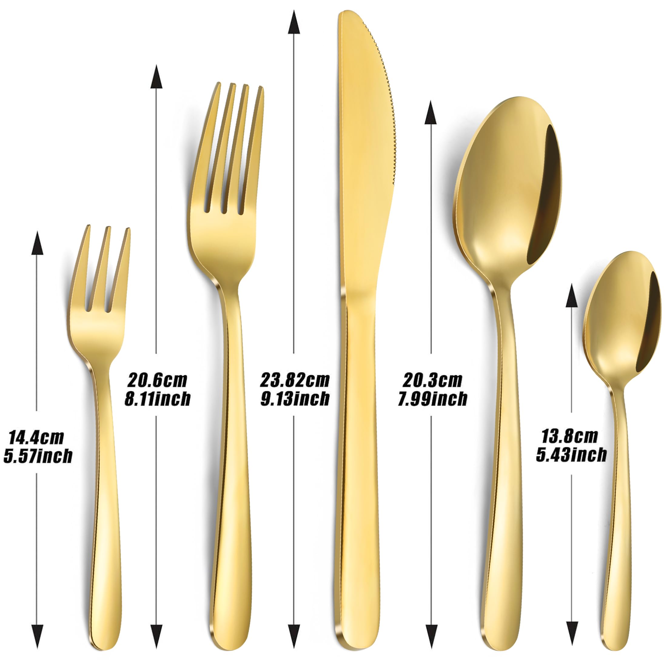 Bestdin Set di posate 12 persone, 60 pezzi di posate oro, posate dorate in acciaio inox con coltello forchetta cucchiaio, set posate oro per casa/festa, lucidissime e lavabili in lavastoviglie
