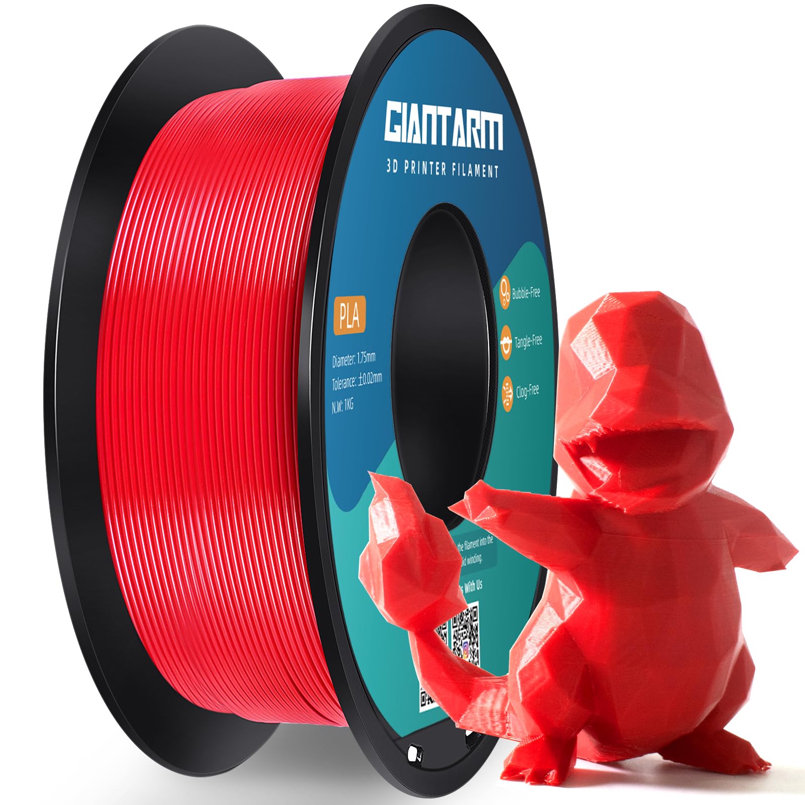 Filamento PLA 1,75 mm, GIANTARM Stampante 3D PLA Filamento 1 kg Spool (Rosso)