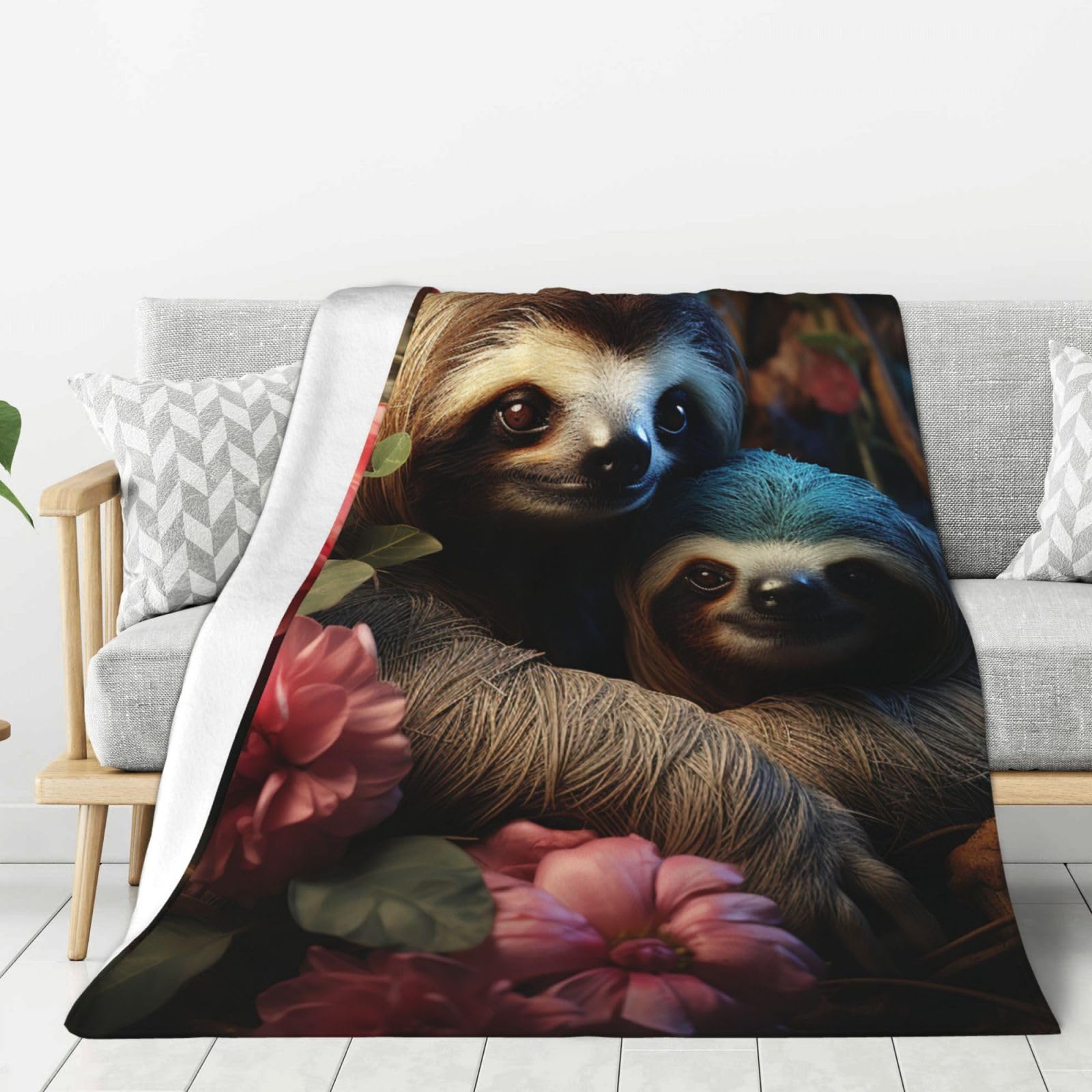 A Sloth and A Baby Sloth Throw Blanket Plush Flannel Fleece Blanket, Soft Lightweight Cozy Blankets 50"X40" for Bed Couch Sofa Travel