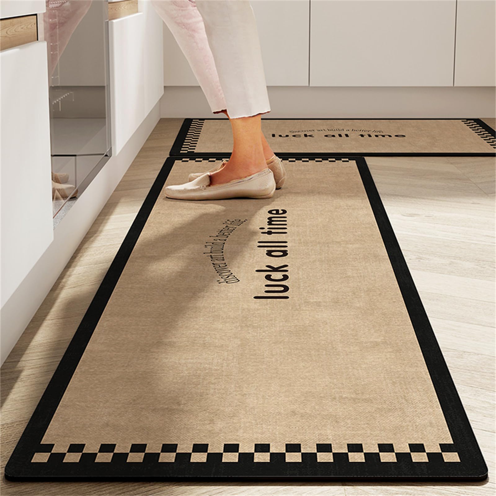 Highdi Quick Drying Kitchen Rug, Water Absorbent Kitchen Mat Door Mat, Non Slip Kitchen Mats Scrubbable Kitchen Rugs, for Entryway,Laundry Room,Bathroom,Hallways (60x120cm,Retro)