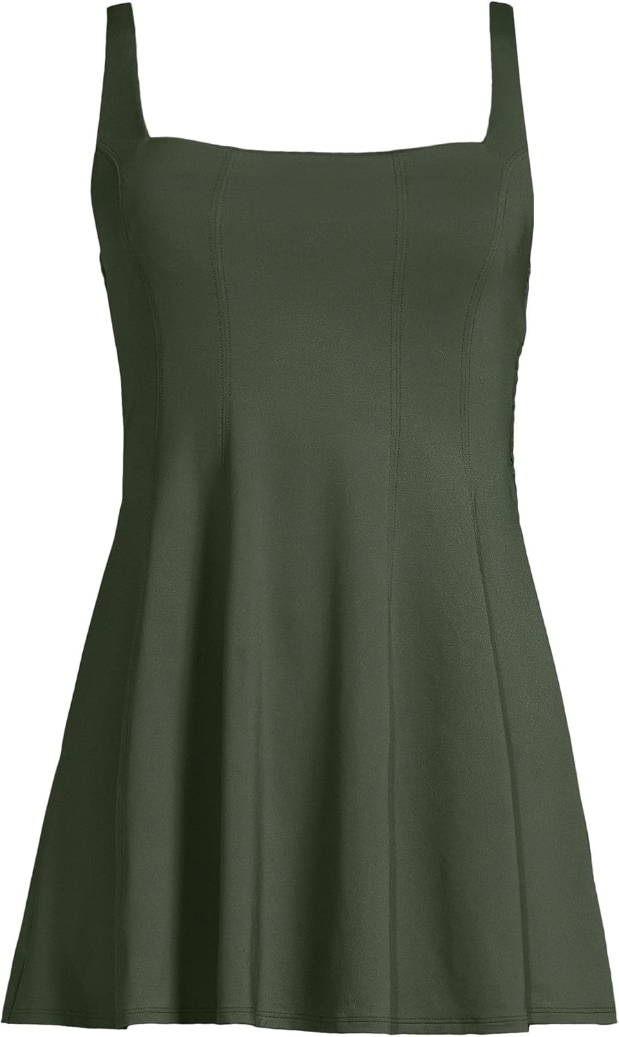 Lands' End Women's Square Neck Corset Seamed Swim Dress