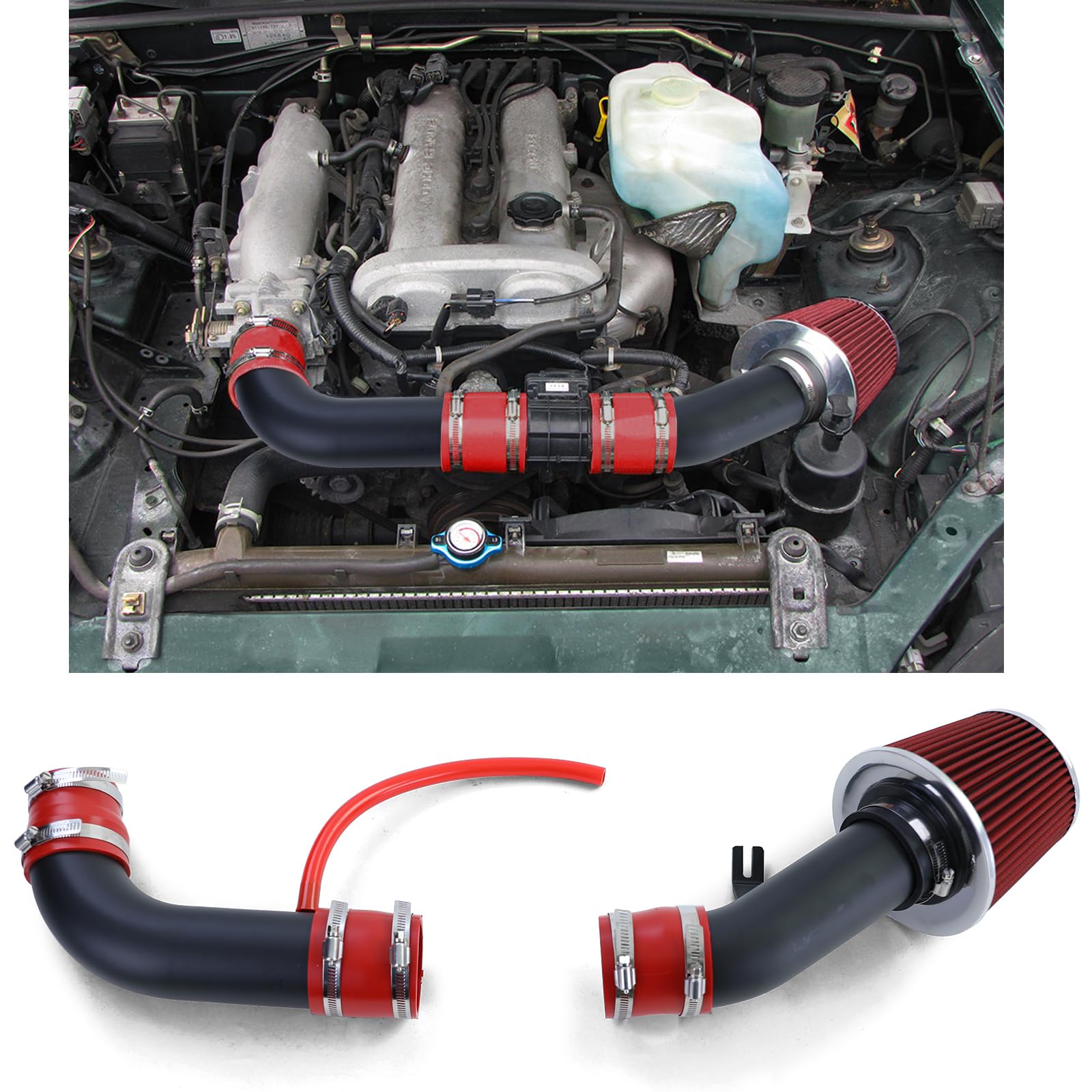 Air Intake Kit mit Sport Luftfilter Rot Schwarz für Mazda MX5 NB FL 98-05