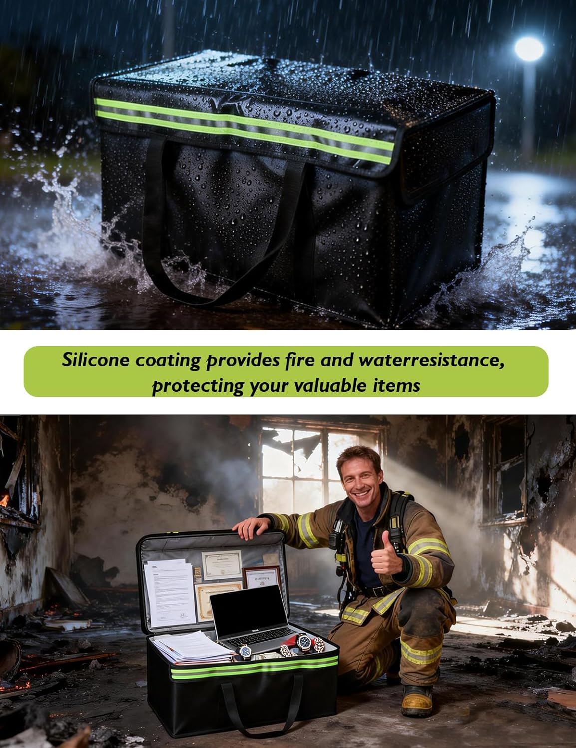 Large Fireproof Document Bags (24"×12"×13"), 4-Layer Thickened 360° Fire Safe Document Box, Rainproof Side Flap, Spacious Storage for All Valuables & Files Safe Accessories