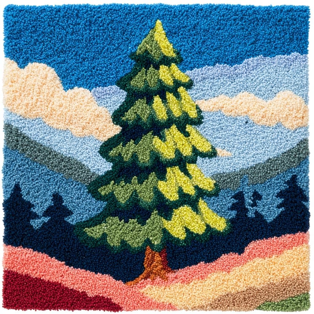 WallustrioaW Latch Hook Pillow Kits Cushion,Pine Tree Landscape
