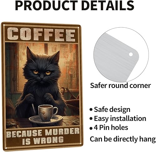 Vista 2 de HORSESBLANKET Cartel de metal retro con texto en inglés Because Murder Is Wrong, divertido cartel de aluminio para cafetería, cocina, club, bar
