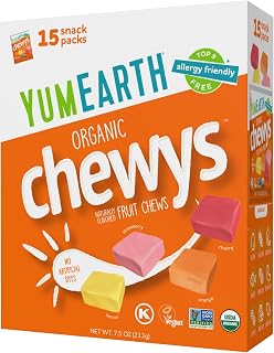 YumEarth Organic Chewys Fruit Candy Chews: Allergy-Free, Gluten-Free, Vegan, Non-GMO, No Artificial Dyes - Assorted Flavors, 7.5oz