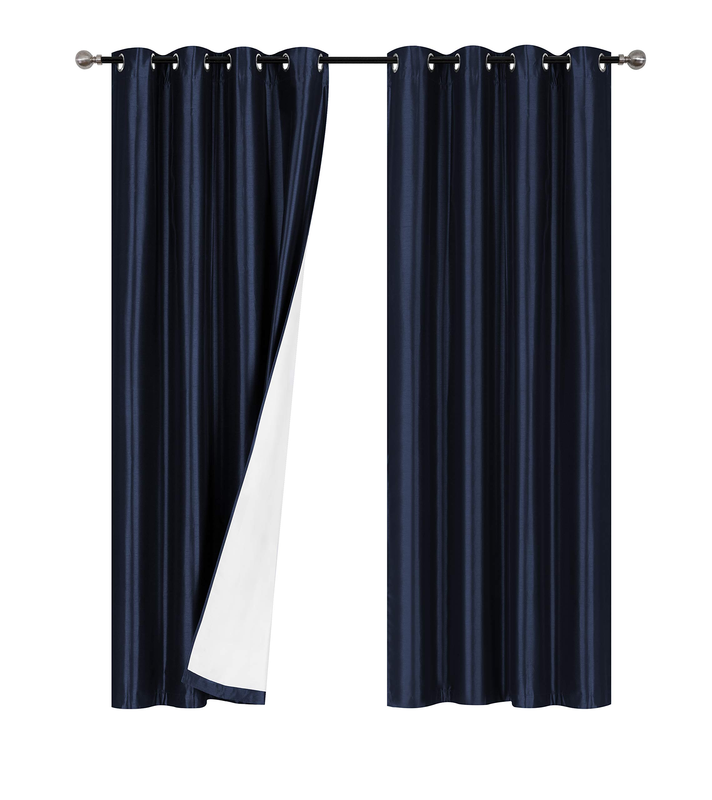 Bedding Haus Faux Silk 100% Blackout Curtains for Bedrooms Living Rooms and Nurseries, Thermal Insulated Set, Thick Noise Reducing Drape Set (2 Grommet Blackout Panels)(84” Length) - Navy