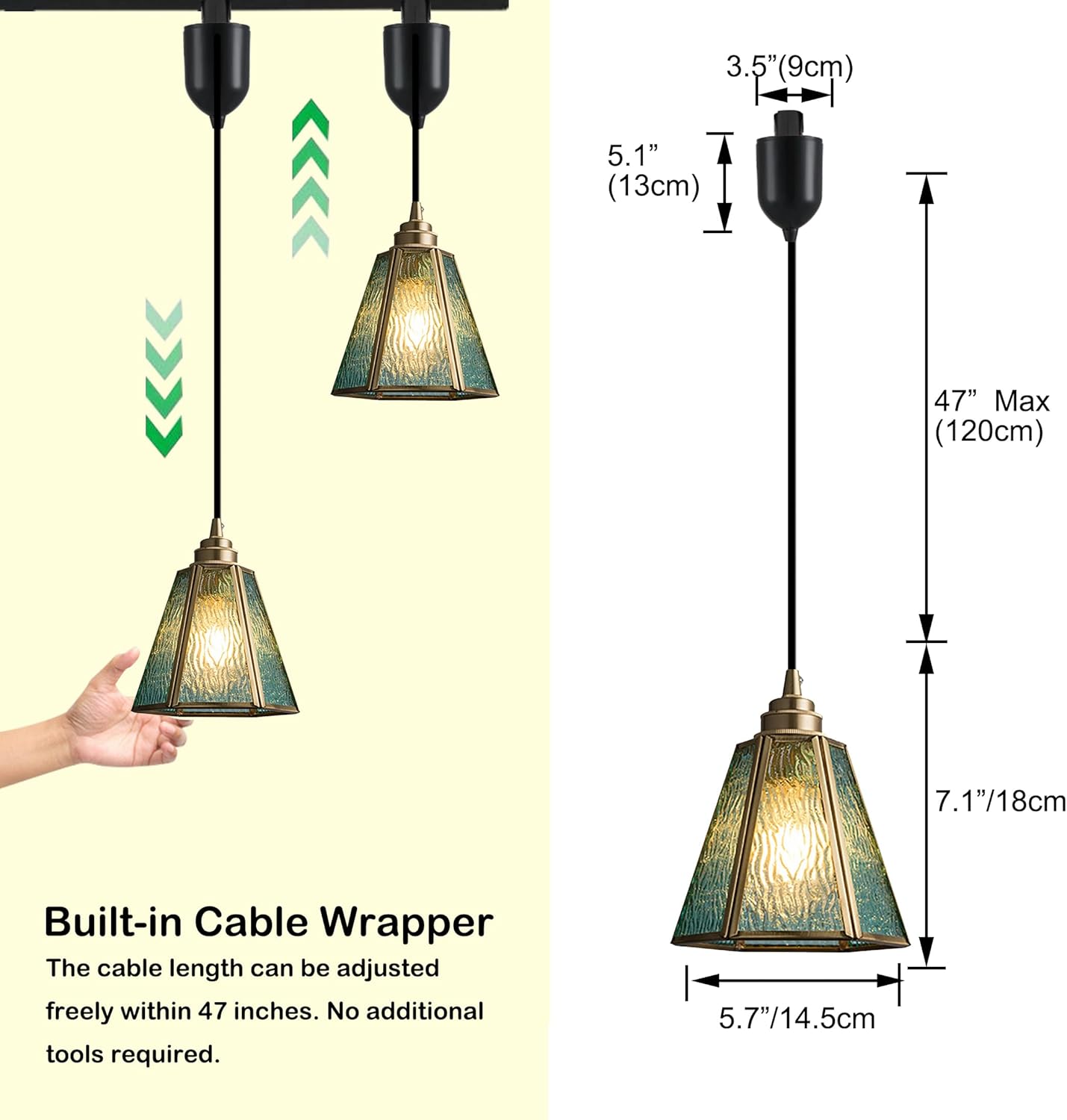 Kiven H-Type Track Lighting Pendants,Antiqued h Track Pendant Lights with Glass Lampshade,Decorative Track Lighting Fixture Adjustable Height for Kitchen Island Restaurant Hallway(3-Light)