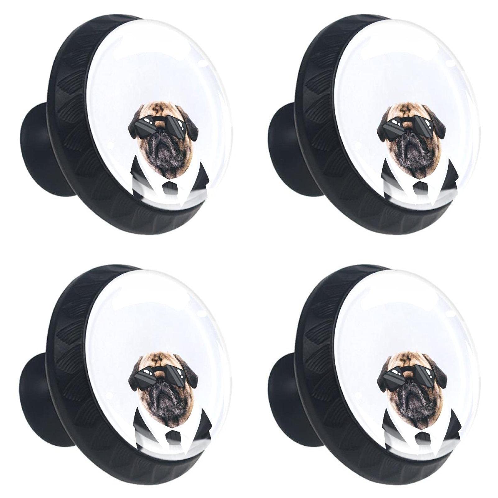 Boutons de tiroir en verre chien en costume noir : lot de 4 poignées multicolores pour placard
