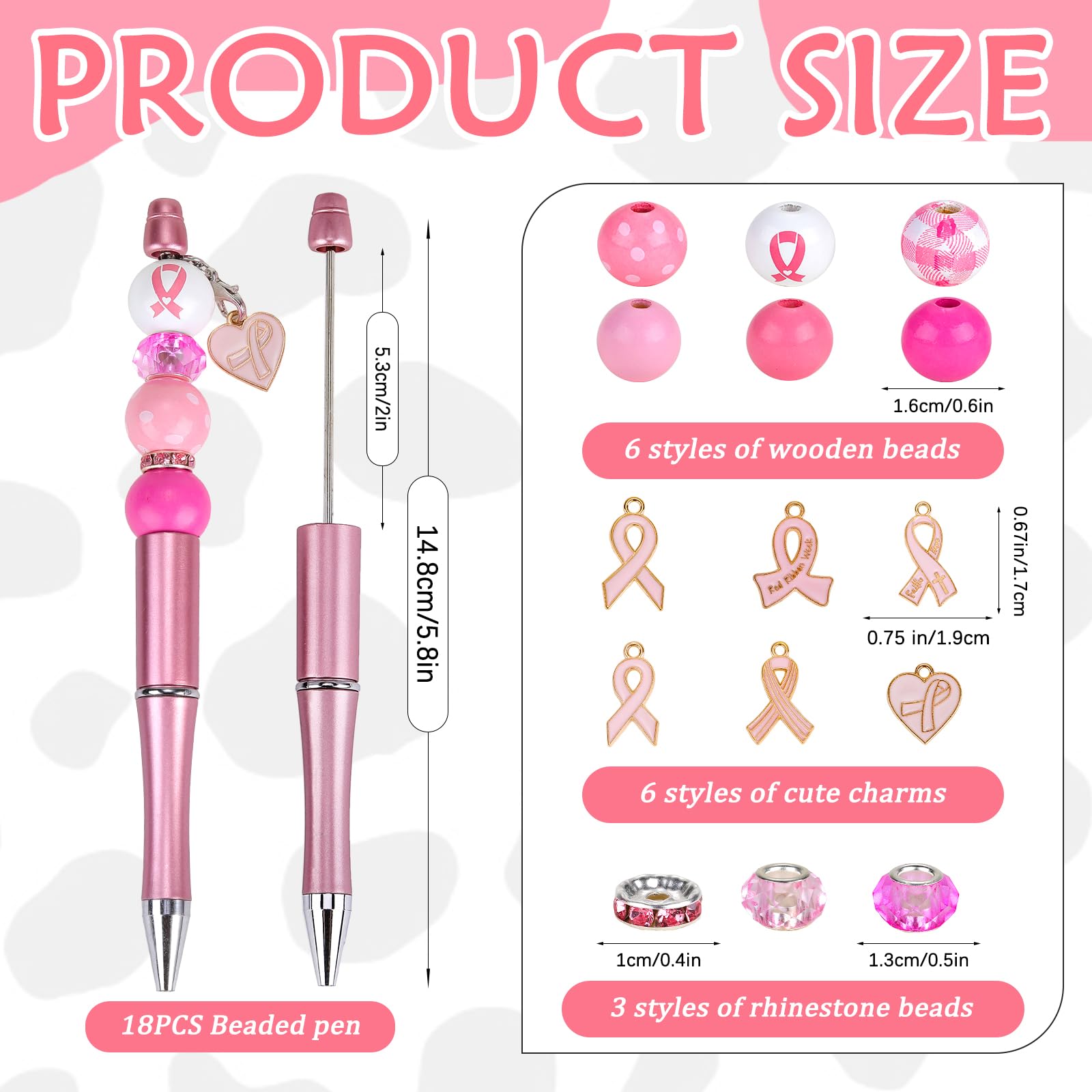 WEWAYSMILE DIY Black Ink Pens Beaded, Breast Cancer Pink Beadable Pens Sets - Image 2