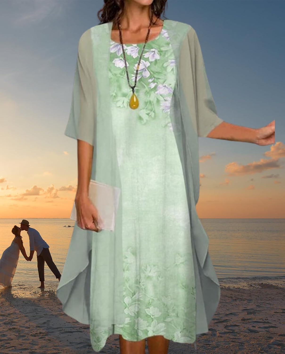 LOAIHA Two-Piece Set Maxi Dress for Womens Chiffon Cardigan Wedding Guest Floral Print Midi Dresses