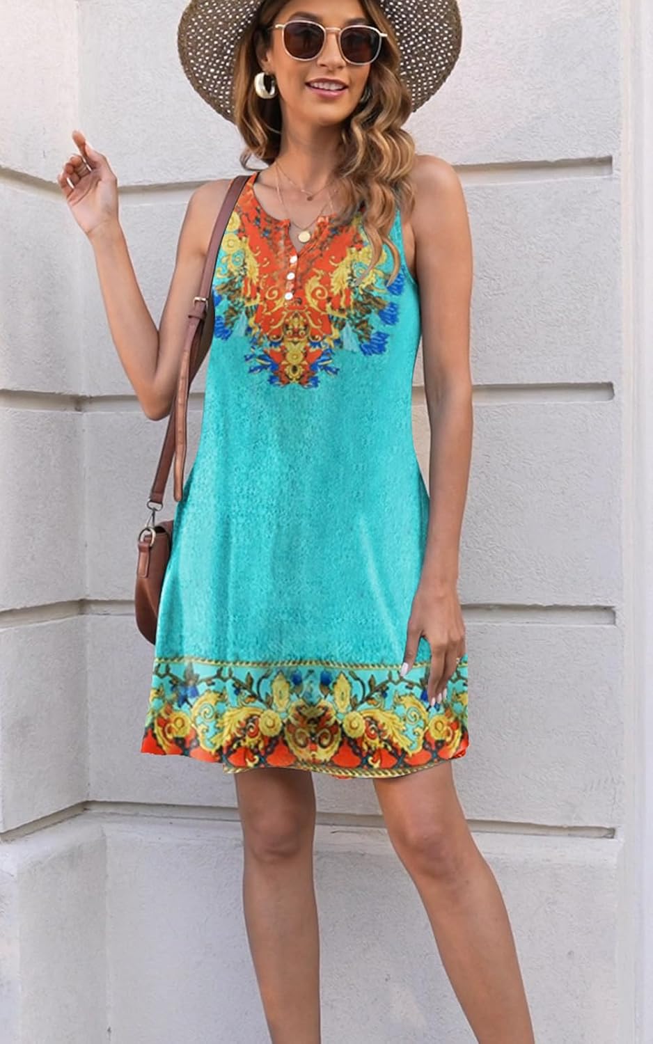 Disamer Womens Summer Dress 2025 Casual Button Down V Neck Sleeveless Boho Floral Beach Sundresses Vacation A-Line Dresses,Flower Vine Green,Small - Image 2