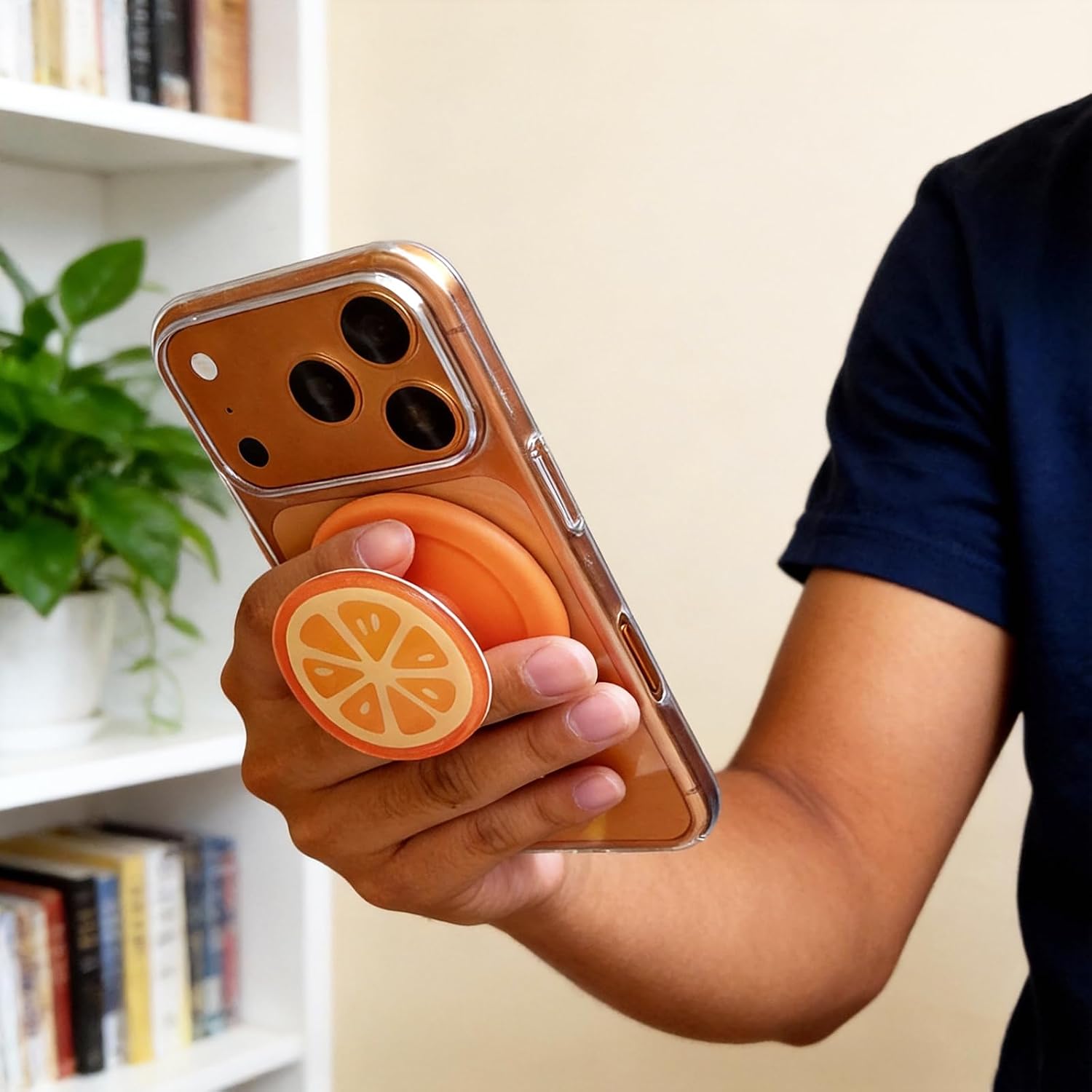 Phone Grip for MagSafe, Magnetic Stand Holder, Secure Hold for iPhone MagSafe Case, Compatible for iPhone 17 & 16 & 15 & 14 & 13 & 12 Series Retractable Kickstand - Orange