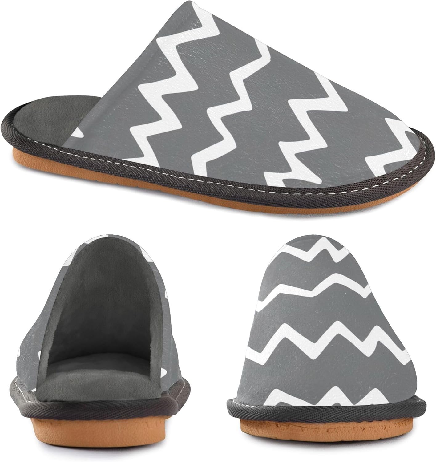 Boho Bohemian Geometric Line House Slippers – Cozy Fuzzy Slippers for Guests, Washable & Disposable, Perfect for Shoeless Home, Spa & Hotel Use A110835