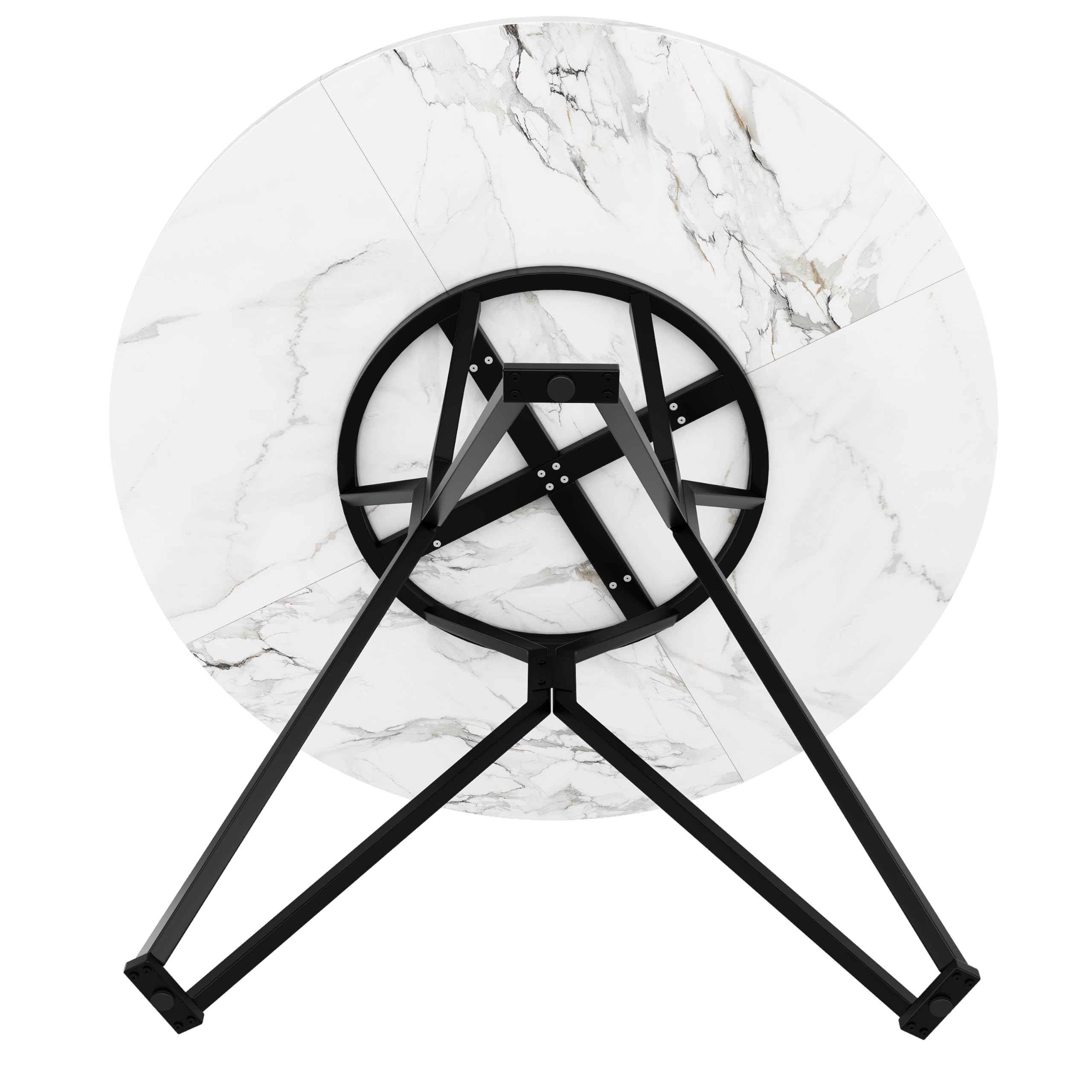 Tavolo da pranzo rotondo 100 cm con struttura in metallo nero - tavolo da cucina rotondo con decorazione in marmo in MDF, tavolo da pranzo per 4 persone con piedini regolabili, nero