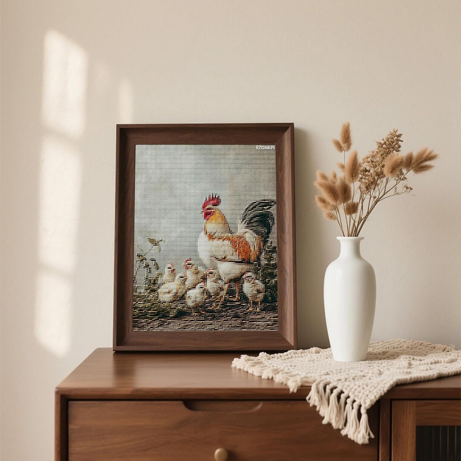 EZDNKPI Cute Chicken Cross Stitch Kit for Adult, Easy Embroidery Kit Patterns Stamped Cross Stitching, Rooster Hen Needlecrafts Embroidery Kits Arts and Crafts for Home Decor 12x16inch image 3