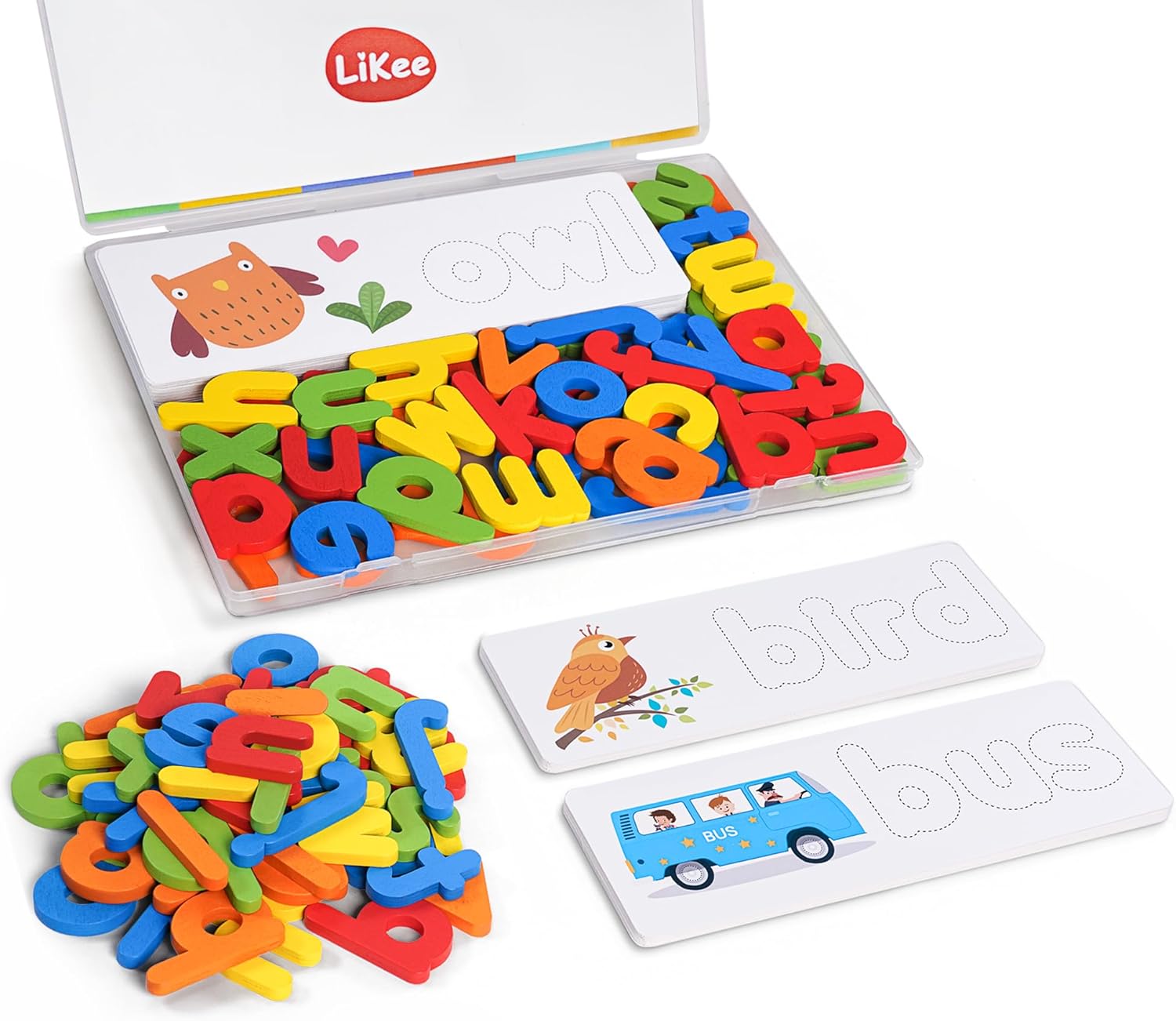 LiKee Alphabet Flash Cards Wooden Letter Puzzle ABC Sight Words Matching Games Counting Board Preschool Educational Montessori Toys for Toddlers Boys Girls 3+ Years
