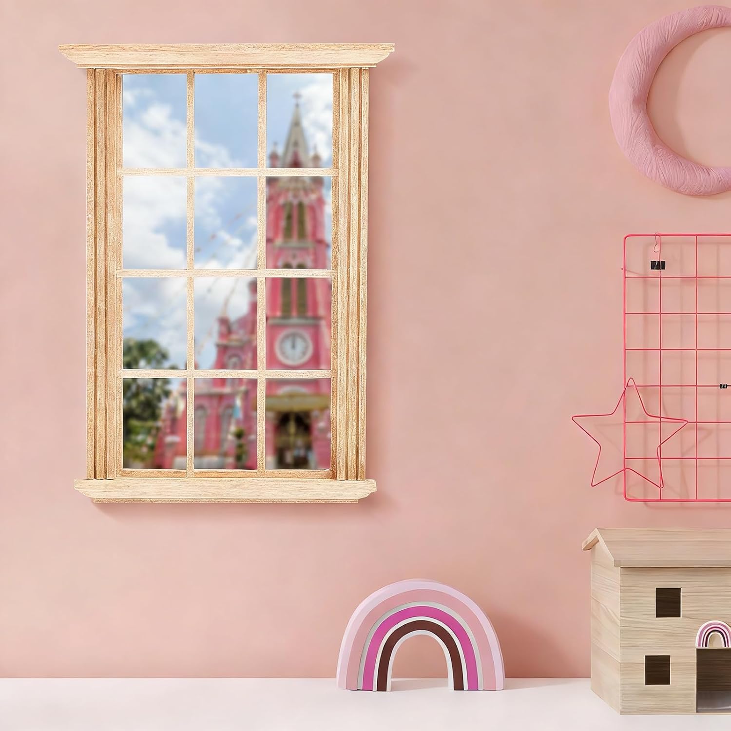 DOITOOL Dollhouse Window Frame 1/12 Scale, 2Pcs Miniature Wood Window 12 Grid, Unpainted Wooden Furniture Accessories for Mini House Crafts Diorama Decor (3.26 x 4.52 Inches)
