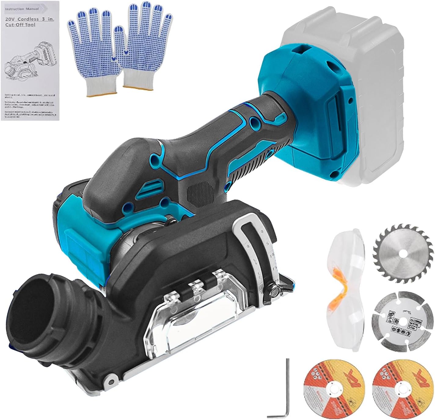 Adjustable Cordless Cut Off Tool Compatible with Makita 18V Battery,Brush Cordless Angle Grinder Saw Tile Cutter 20,000RPM with 3" Blades for Metal,Wood,Tile,Plastic,No Battery(3" with Base Plate)