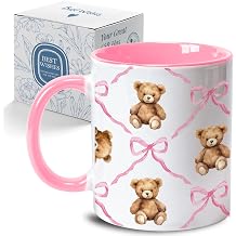 Funny Novelty Coffee Mug Gifts for Women Friends Sisters Daughter Bear Lovers Wife, Cute Pink Bow Bear Coffee Mug for Birthday, Fun Drinkware for All Beverages-11oz
