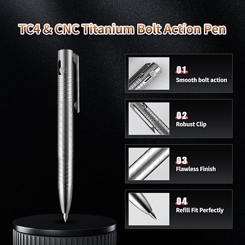 Miniatura 4 de Bolígrafo EDC de 4 pulgadas, mini bolígrafo de metal de bolsillo de titanio, bolígrafo retráctil recargable de tinta para hombres y mujeres de uso