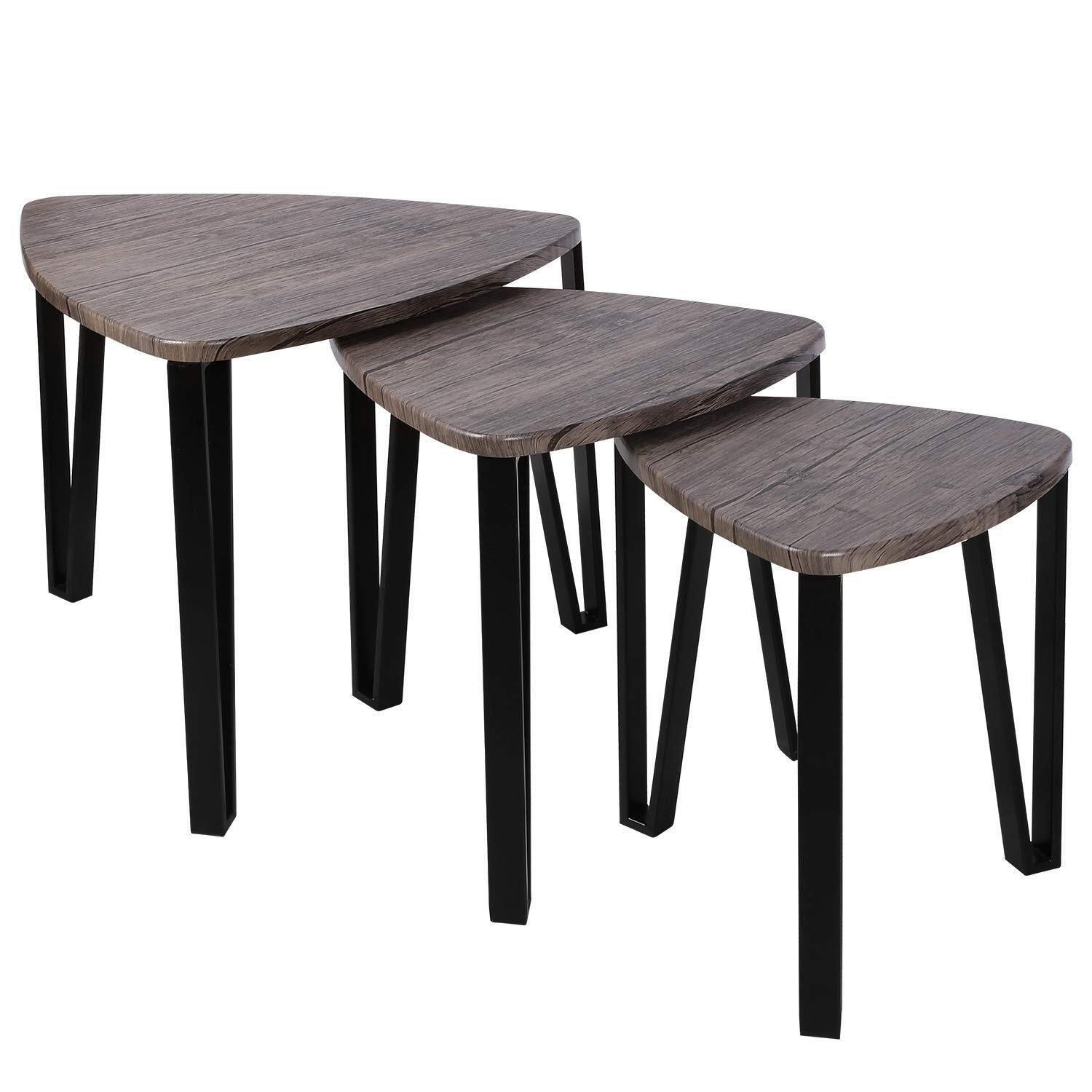 KEWEI Nesting Tables Coffee Table Set of 3 Industrial End Side Table Vintage Nightstand with Metal Legs for Living Room