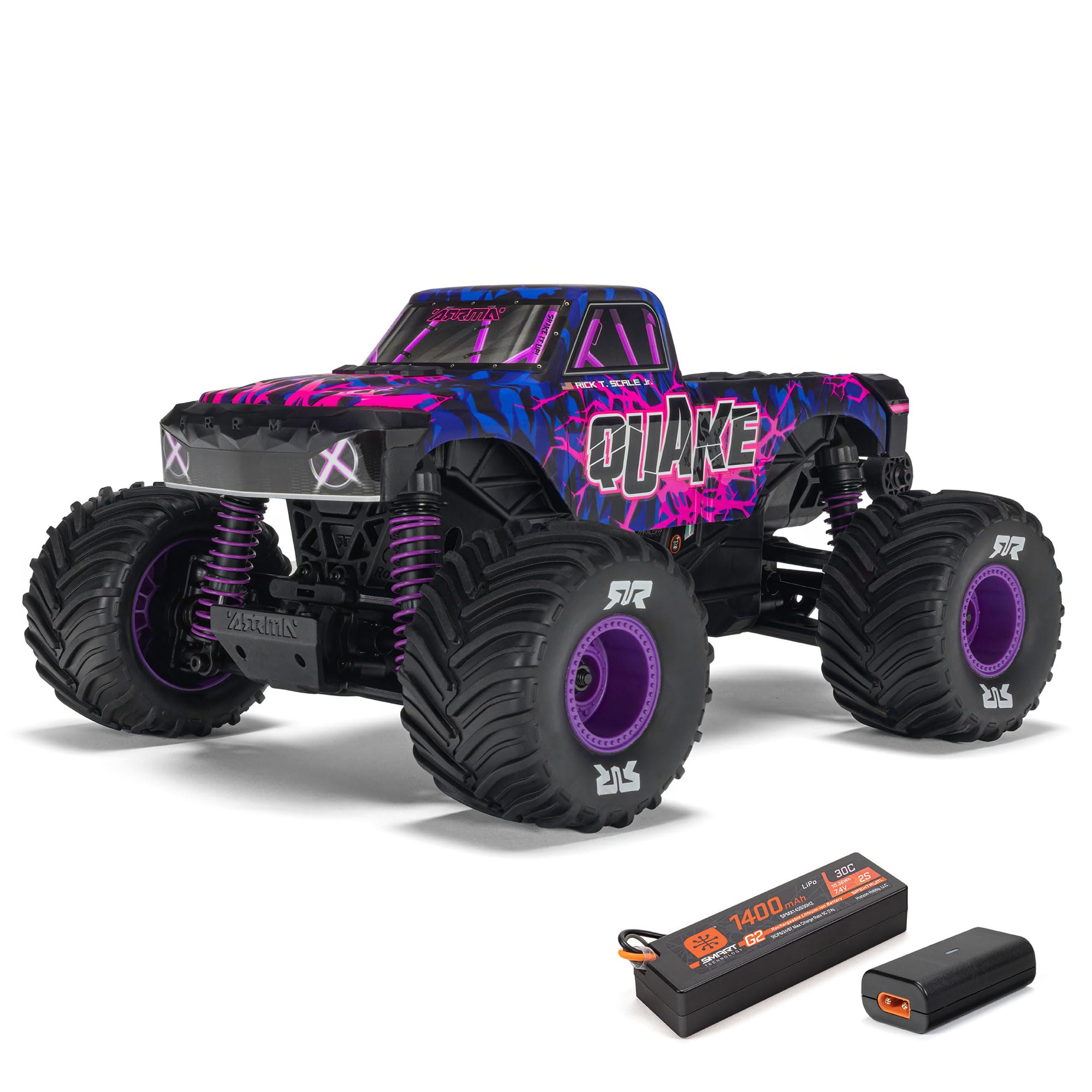 ARRMA 1/16 Quake GROM 4X4 RTR Brushed Monster Truck RC Truck (Battery and Charger Included), Purple, ARA2137T3