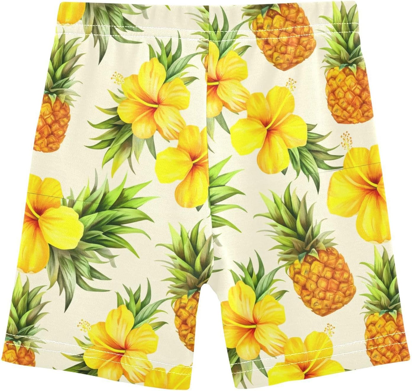 Pineapple Hibiscus Floral Beige Girls Bike Shorts Toddler Soft Cotton Active Under Dress Shorts