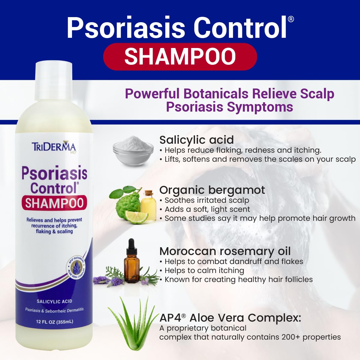 TriDerma Psoriasis Control Scalp Exfoliator Shampoo with 3% Salicylic Acid and Rosemary, Salon Quality Shampoo for Psoriasis, Seborrheic Dermatitis, No Coal Tar, Fresh Scent 12 oz - Image 4