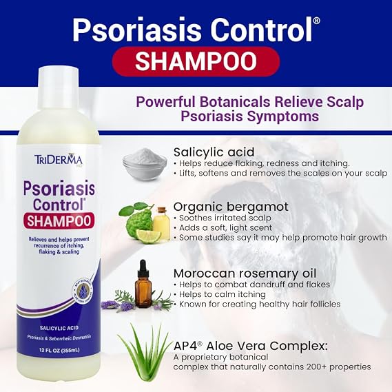 TriDerma Psoriasis Control Scalp Exfoliator Shampoo with 3% Salicylic Acid and Rosemary, Salon Quality Shampoo for Psoriasis, Seborrheic Dermatitis, No Coal Tar, Fresh Scent 12 oz